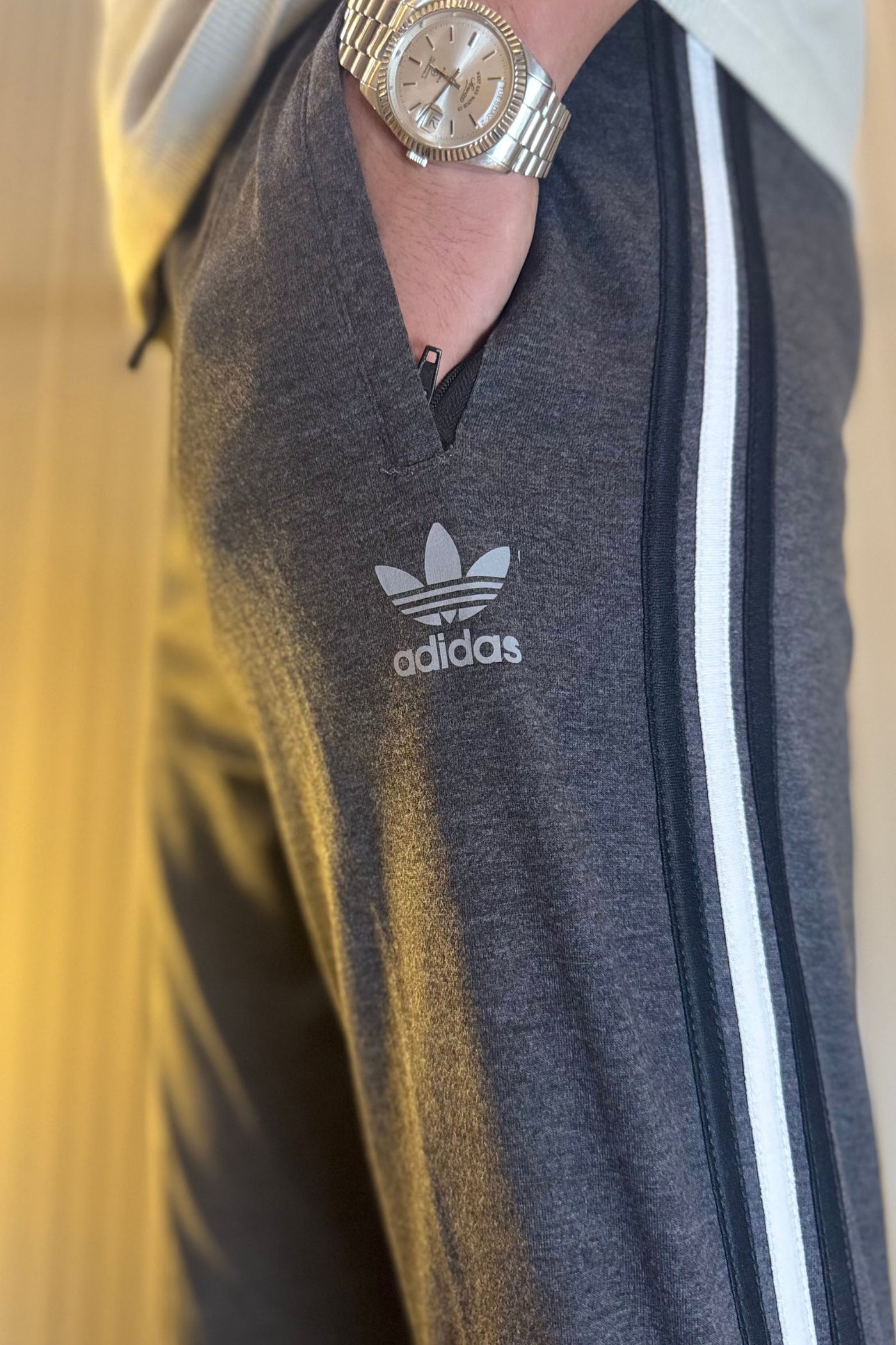 Adidas Gray Regular Fit Trouser with 3 stripes