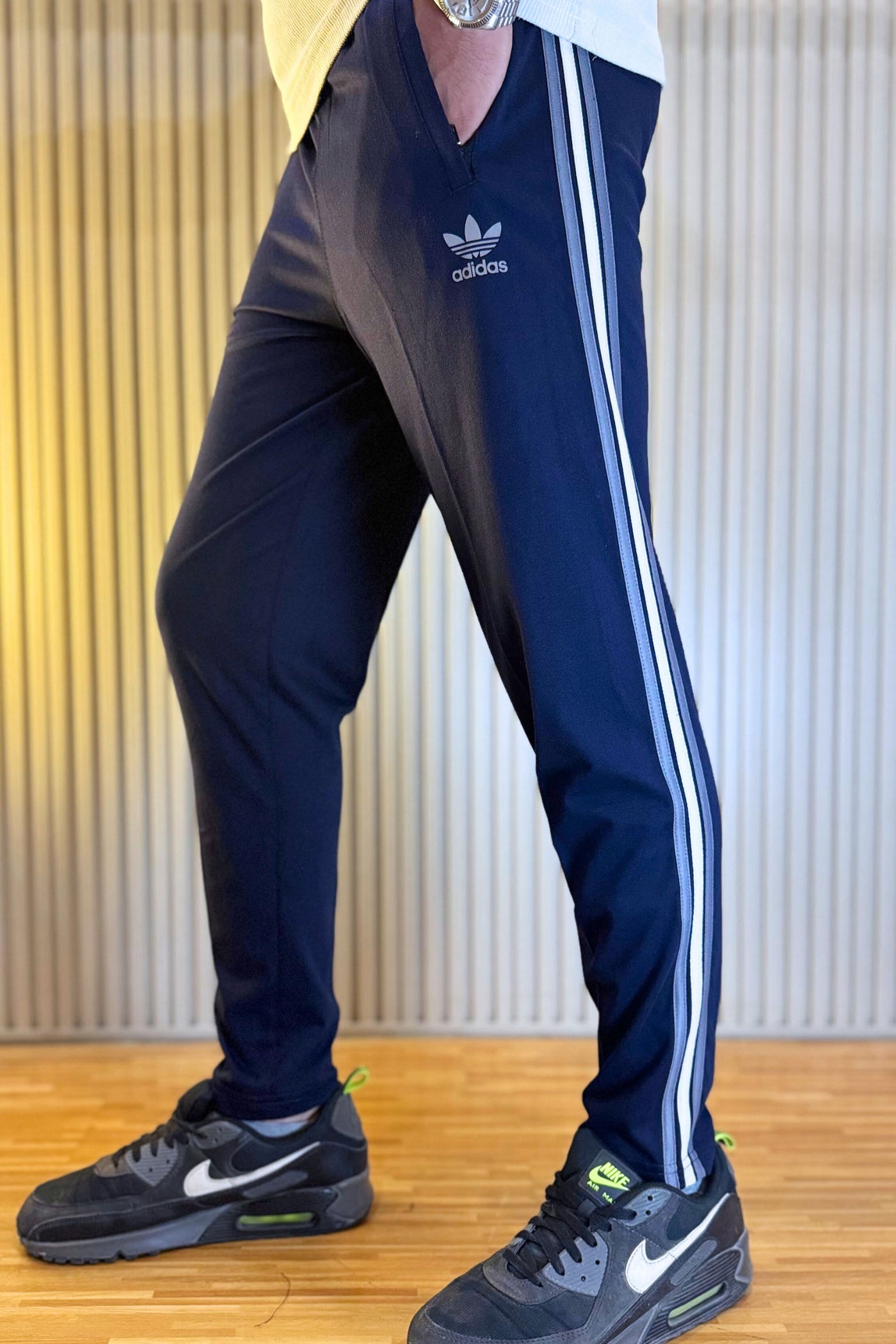 Adidas Navy Blue Regular Fit Trouser with 3 Stripes