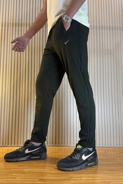 Nike Bottle Green Regular Fit Trouser With 2 Stripes
