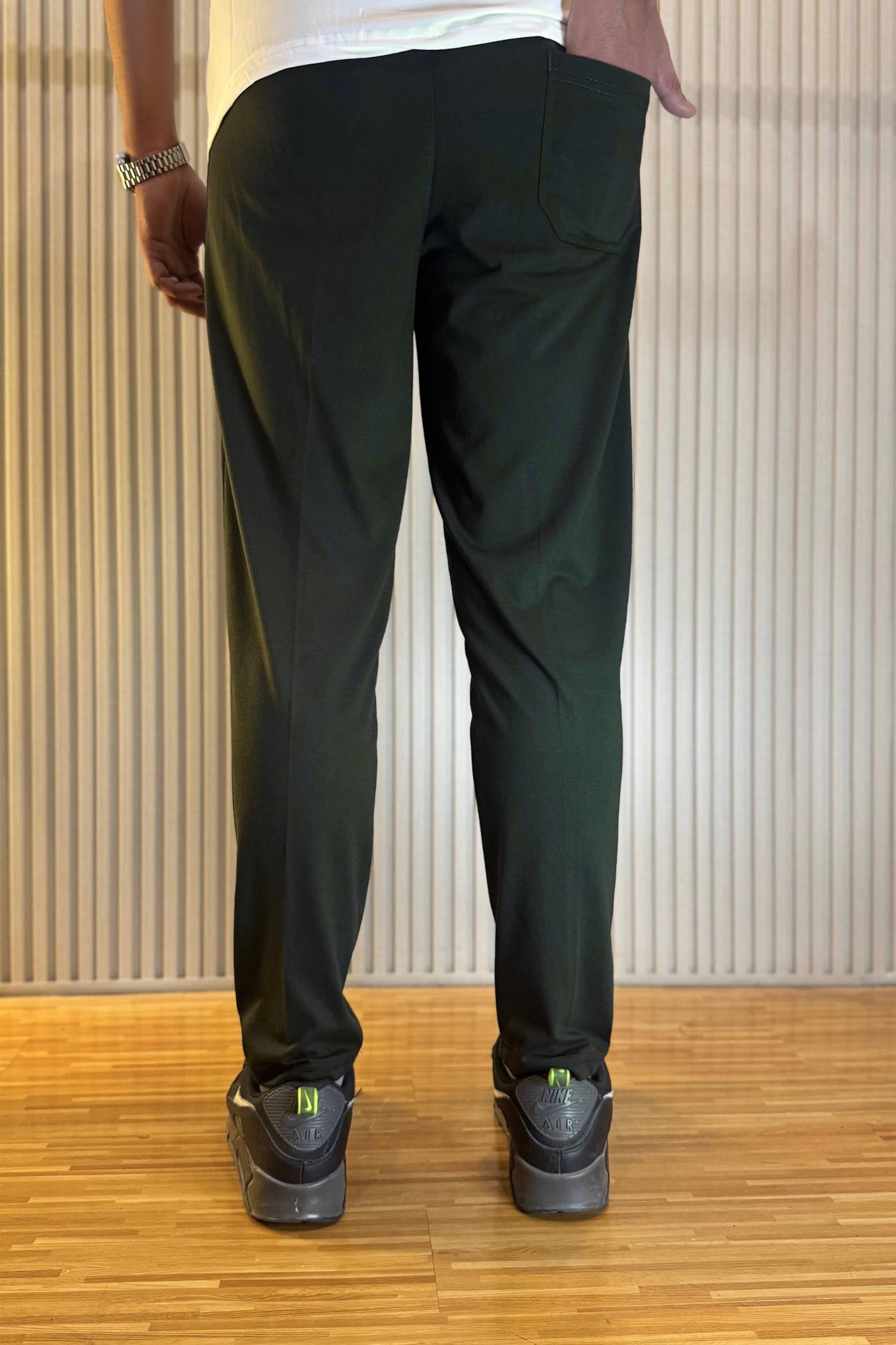 Nike Bottle Green Regular Fit Trouser With 2 Stripes