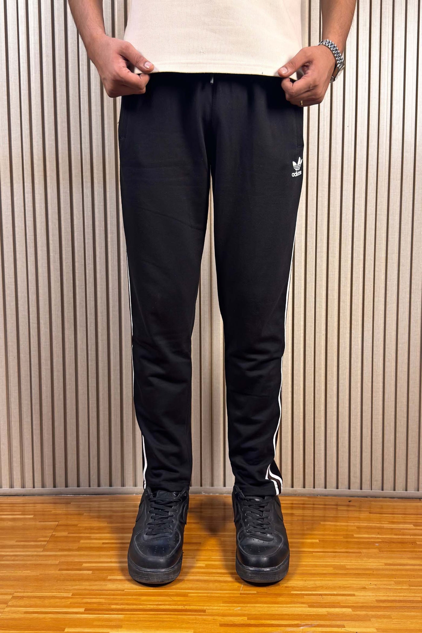 Adidas Black Terry Cotton Trouser With 3 Stripes