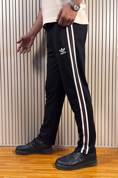 Adidas Black Terry Cotton Trouser With 3 Stripes