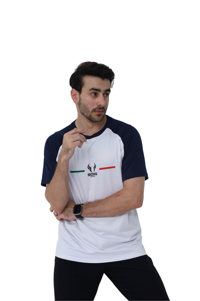 Boss Raglan Track Suit – White/Navy/Black