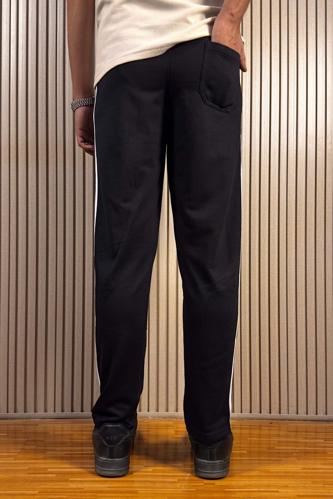 Adidas Black Terry Cotton Trouser With 3 Stripes