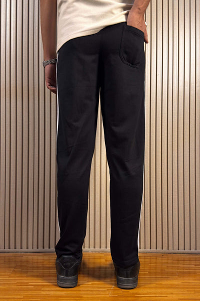 Adidas Black Terry Cotton Trouser With 3 Stripes