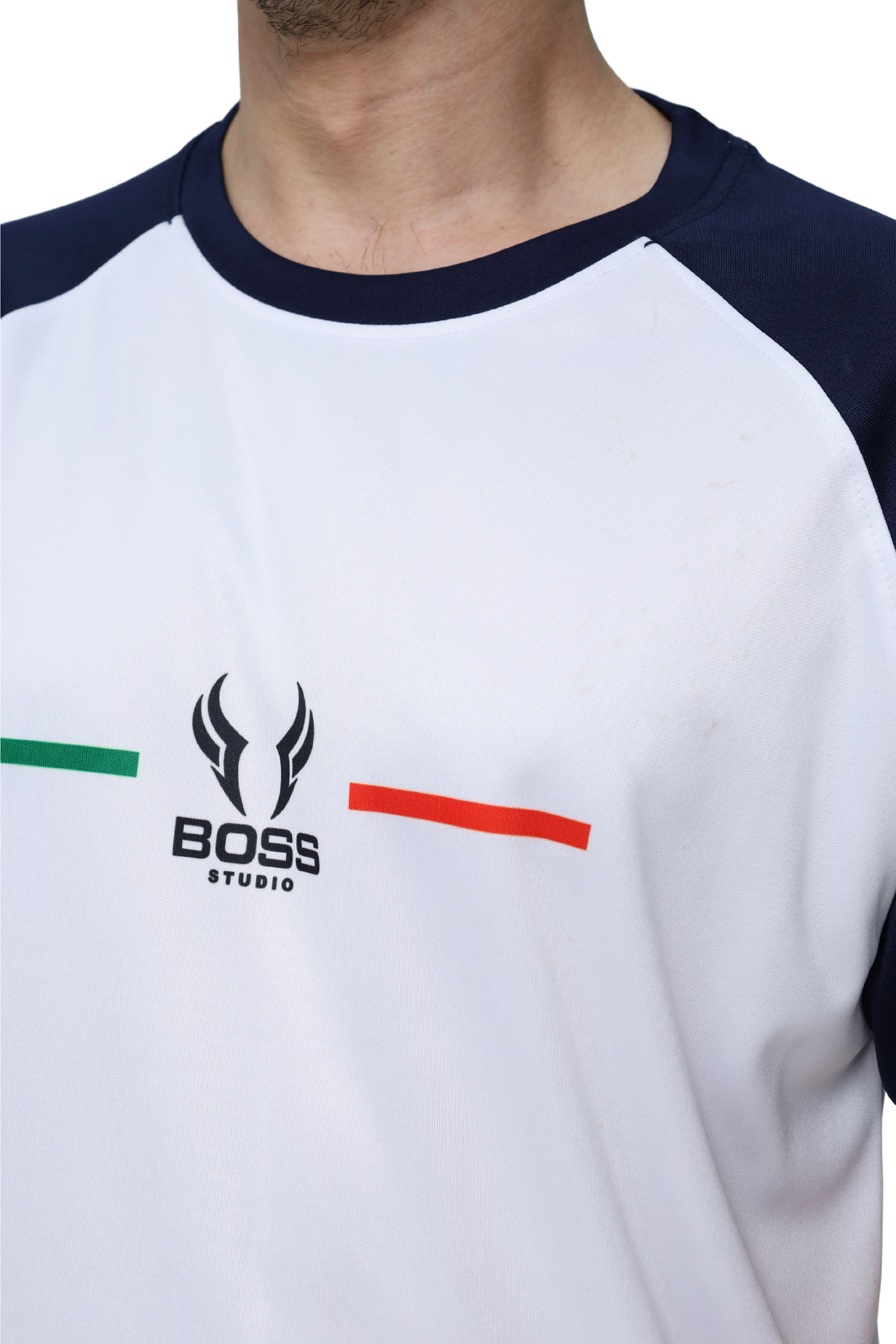Boss Raglan Track Suit – White/Navy/Black
