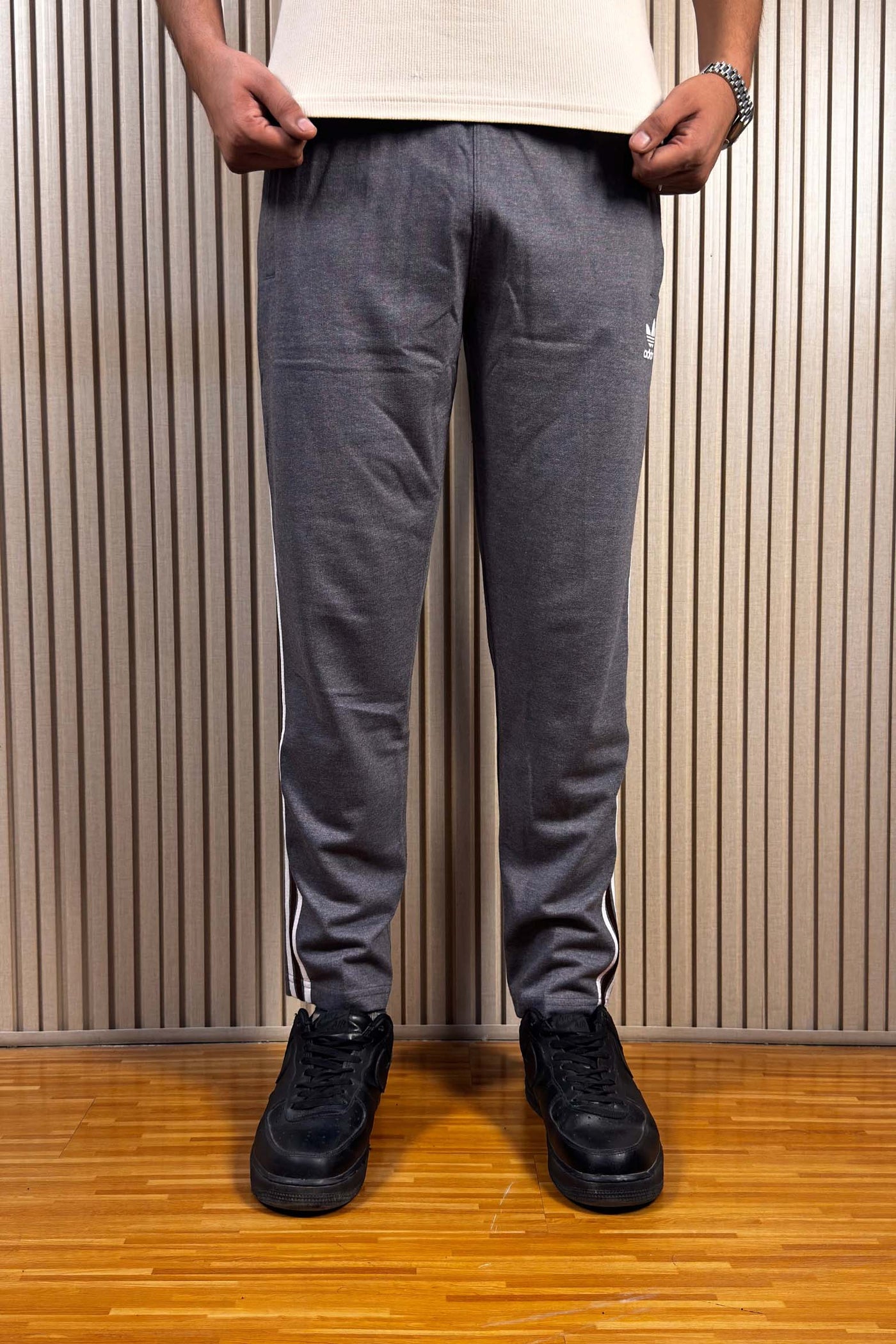 Adidas Gray Terry Cotton  Trouser with 3 stripes