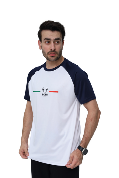 Boss Raglan Track Suit – White/Navy/Black