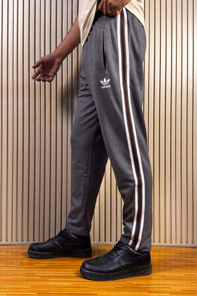 Adidas Gray Terry Cotton  Trouser with 3 stripes