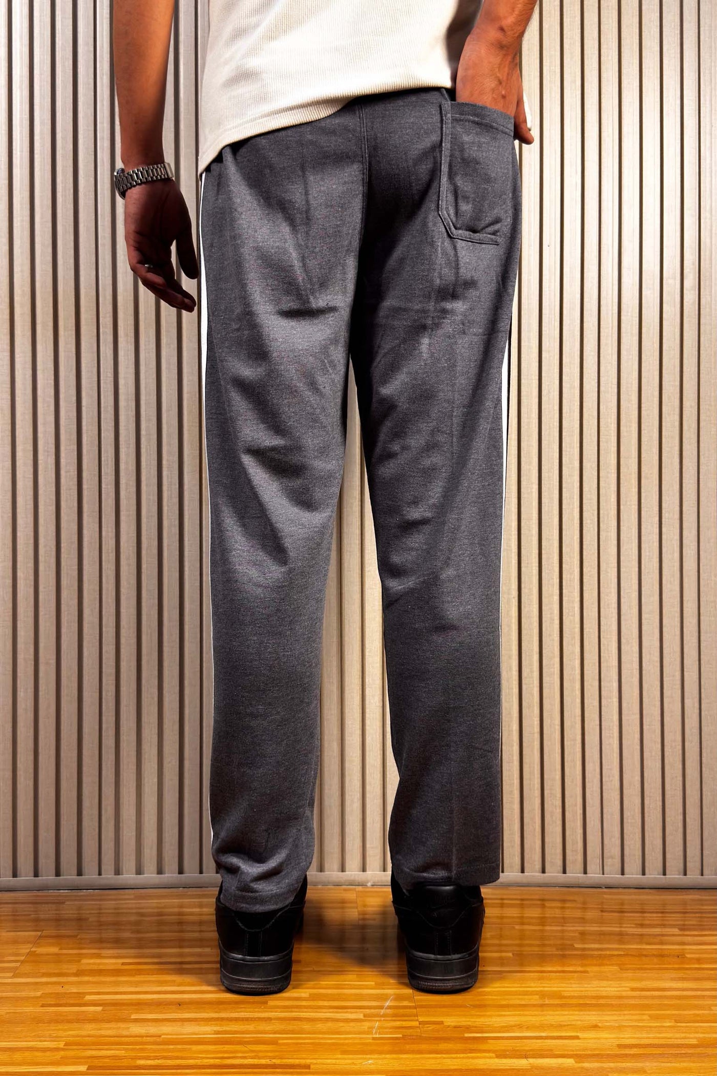 Adidas Gray Terry Cotton  Trouser with 3 stripes