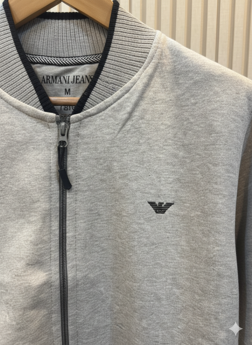 Armani Cotton Fleece Bomber Jacket - light gray