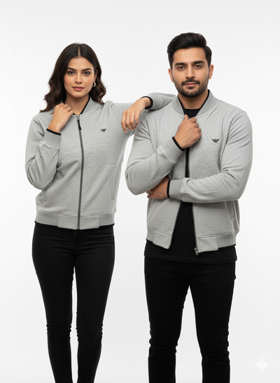 Armani Cotton Fleece Bomber Jacket - light gray