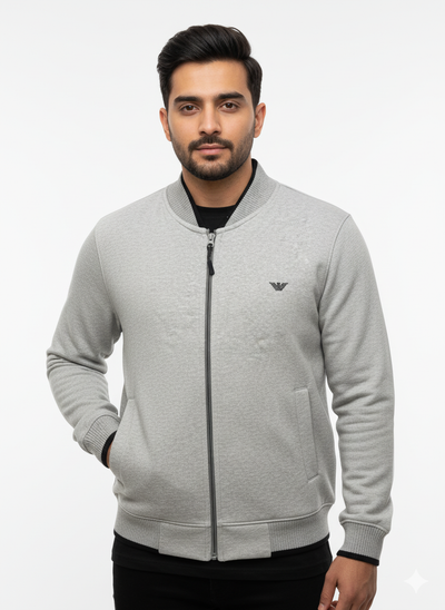 Armani Cotton Fleece Bomber Jacket - light gray