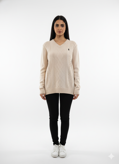 Polo Knitted Cashmere Imported V Neck - Cream