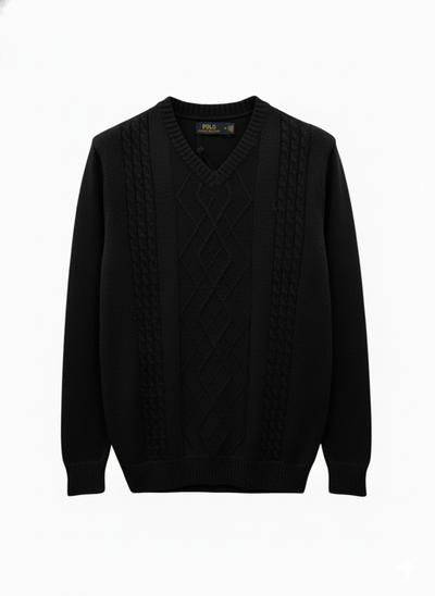 Polo Knitted Cashmere Imported V Neck - Black