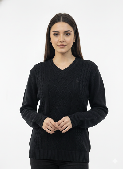 Polo Knitted Cashmere Imported V Neck - Black