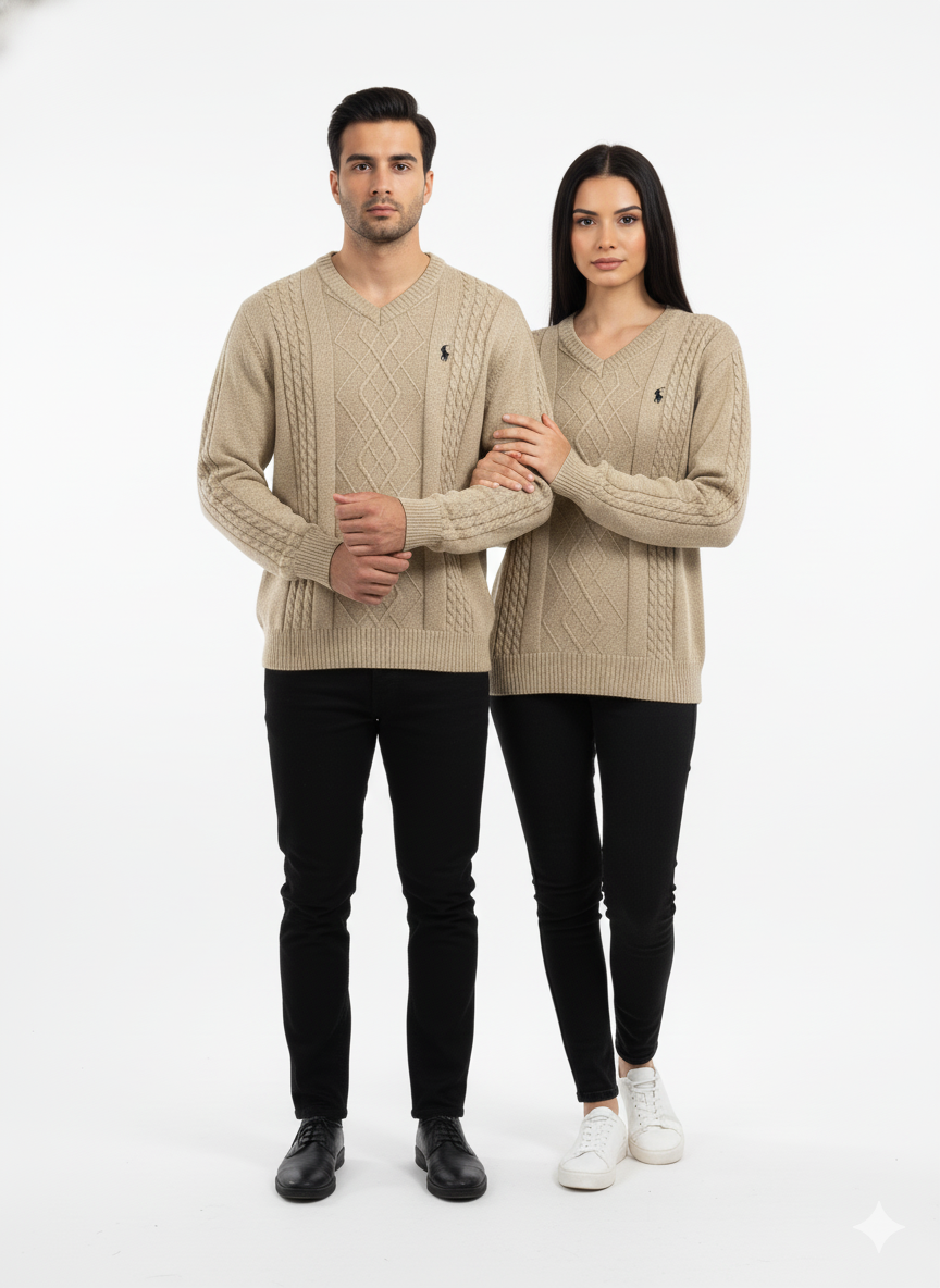 Polo Knitted Cashmere Imported V Neck - Beige