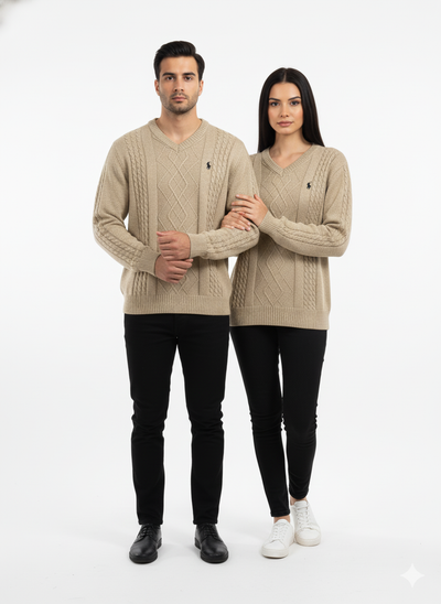 Polo Knitted Cashmere Imported V Neck - Beige