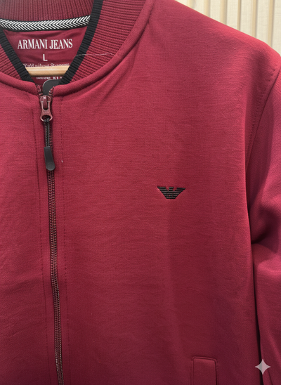Armani Cotton Fleece Bomber Jacket - Maroon