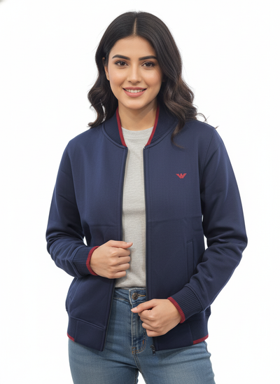 Armani Cotton Fleece Bomber Jacket - Navy Blue