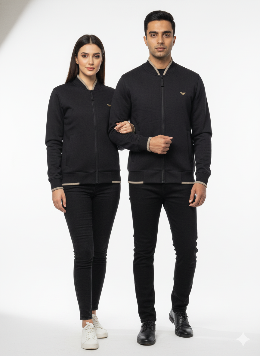 Armani  Cotton Fleece Bomber Jacket - Black