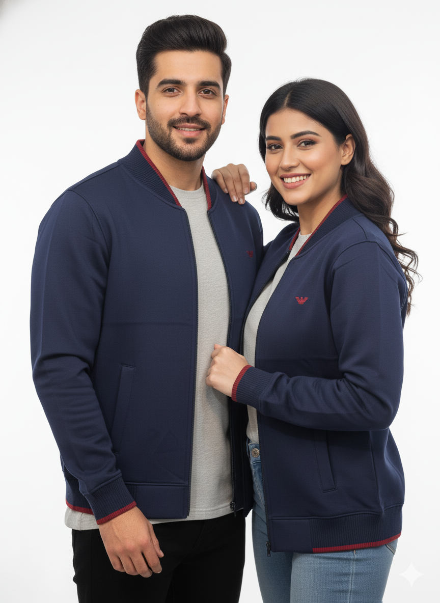 Armani Cotton Fleece Bomber Jacket - Navy Blue