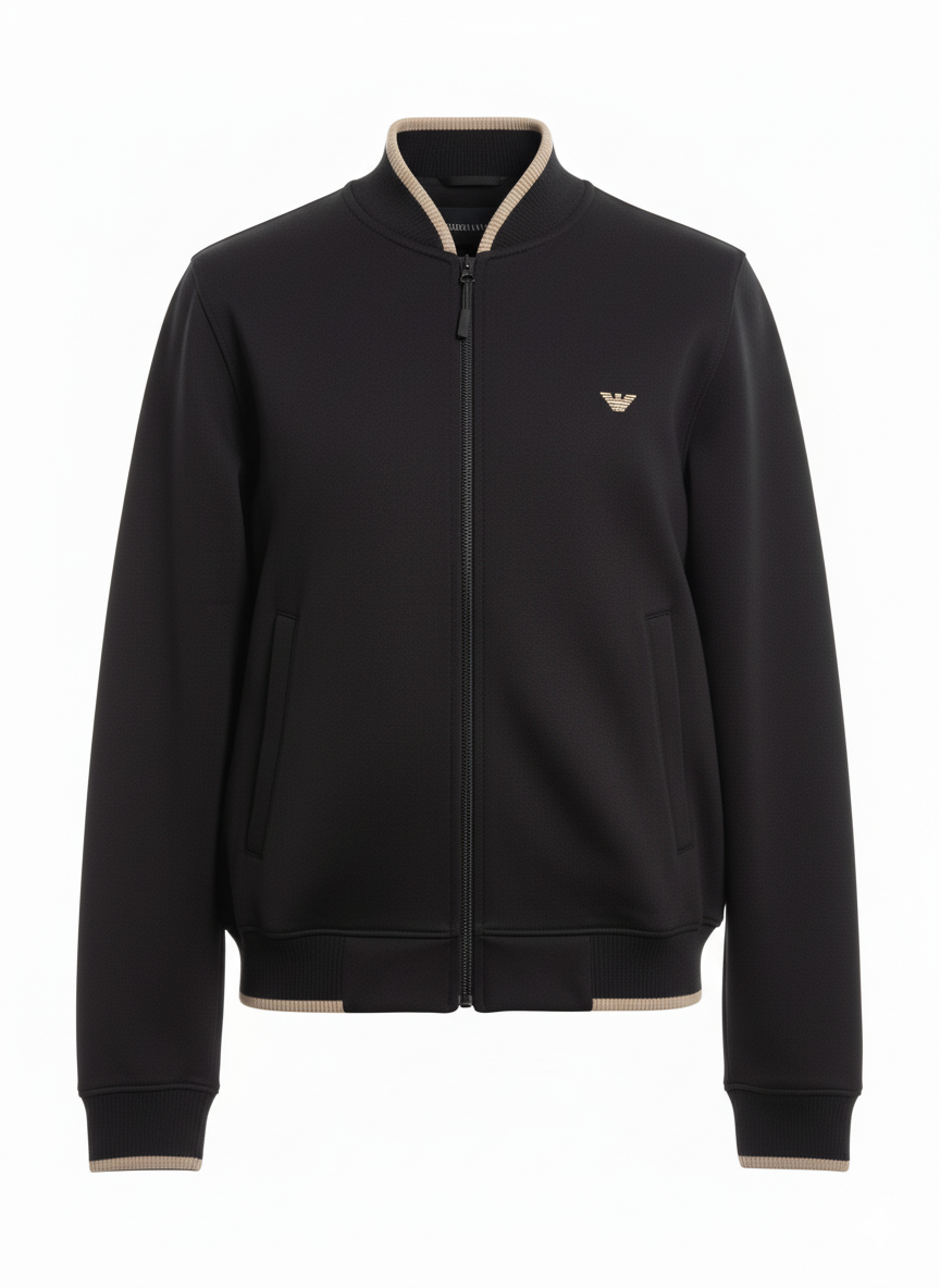 Armani  Cotton Fleece Bomber Jacket - Black