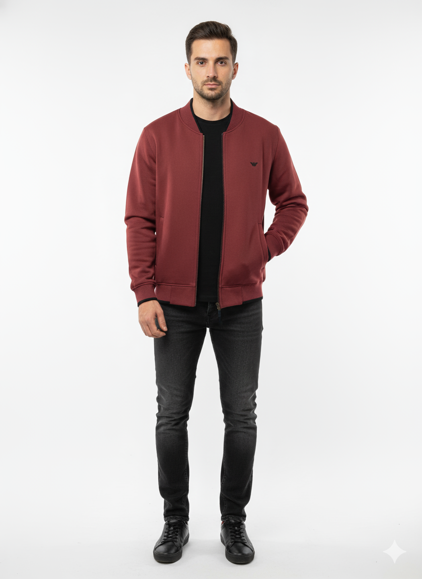 Armani Cotton Fleece Bomber Jacket - Maroon