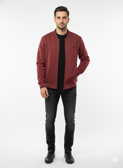 Armani Cotton Fleece Bomber Jacket - Maroon
