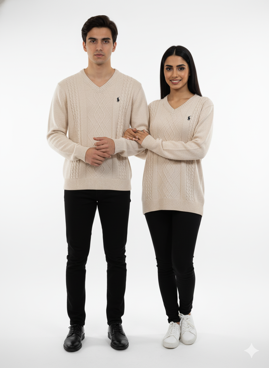 Polo Knitted Cashmere Imported V Neck - Cream