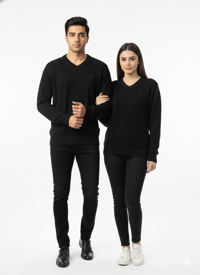 Polo Knitted Cashmere Imported V Neck - Black