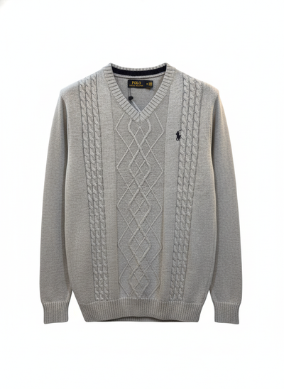Polo Knitted Cashmere Imported V Neck - Light Gray