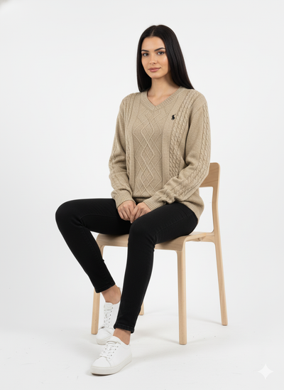 Polo Knitted Cashmere Imported V Neck - Beige
