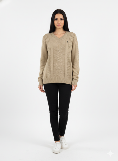 Polo Knitted Cashmere Imported V Neck - Beige