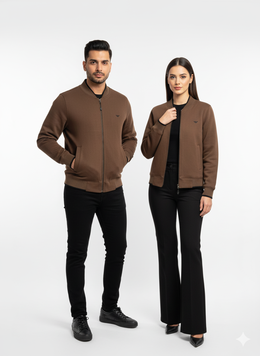 Armani Cotton Fleece Bomber Jacket - Brown