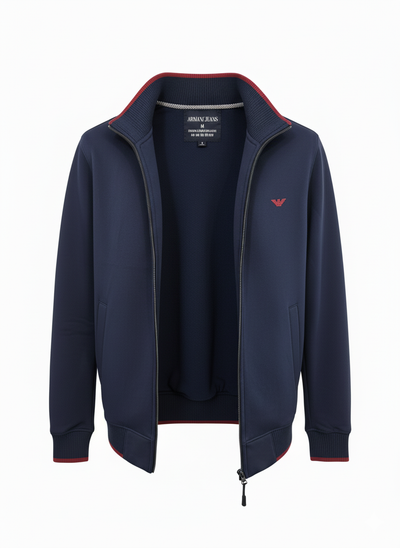 Armani Cotton Fleece Bomber Jacket - Navy Blue