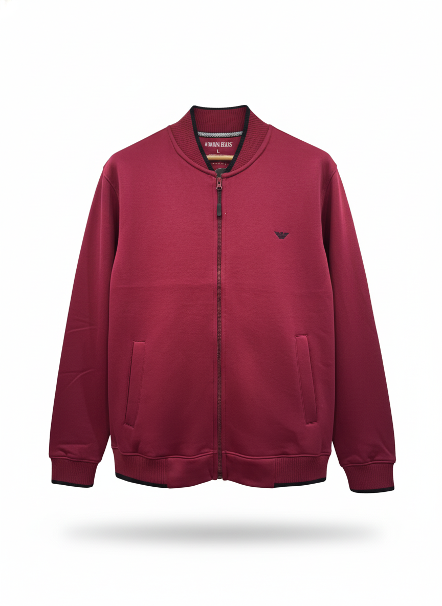Armani Cotton Fleece Bomber Jacket - Maroon