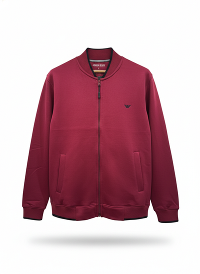 Armani Cotton Fleece Bomber Jacket - Maroon
