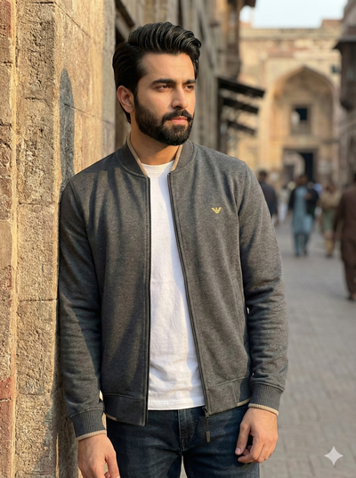 Armani Cotton Fleece Bomber Jacket - Dark Gray