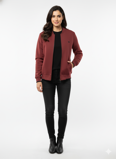 Armani Cotton Fleece Bomber Jacket - Maroon