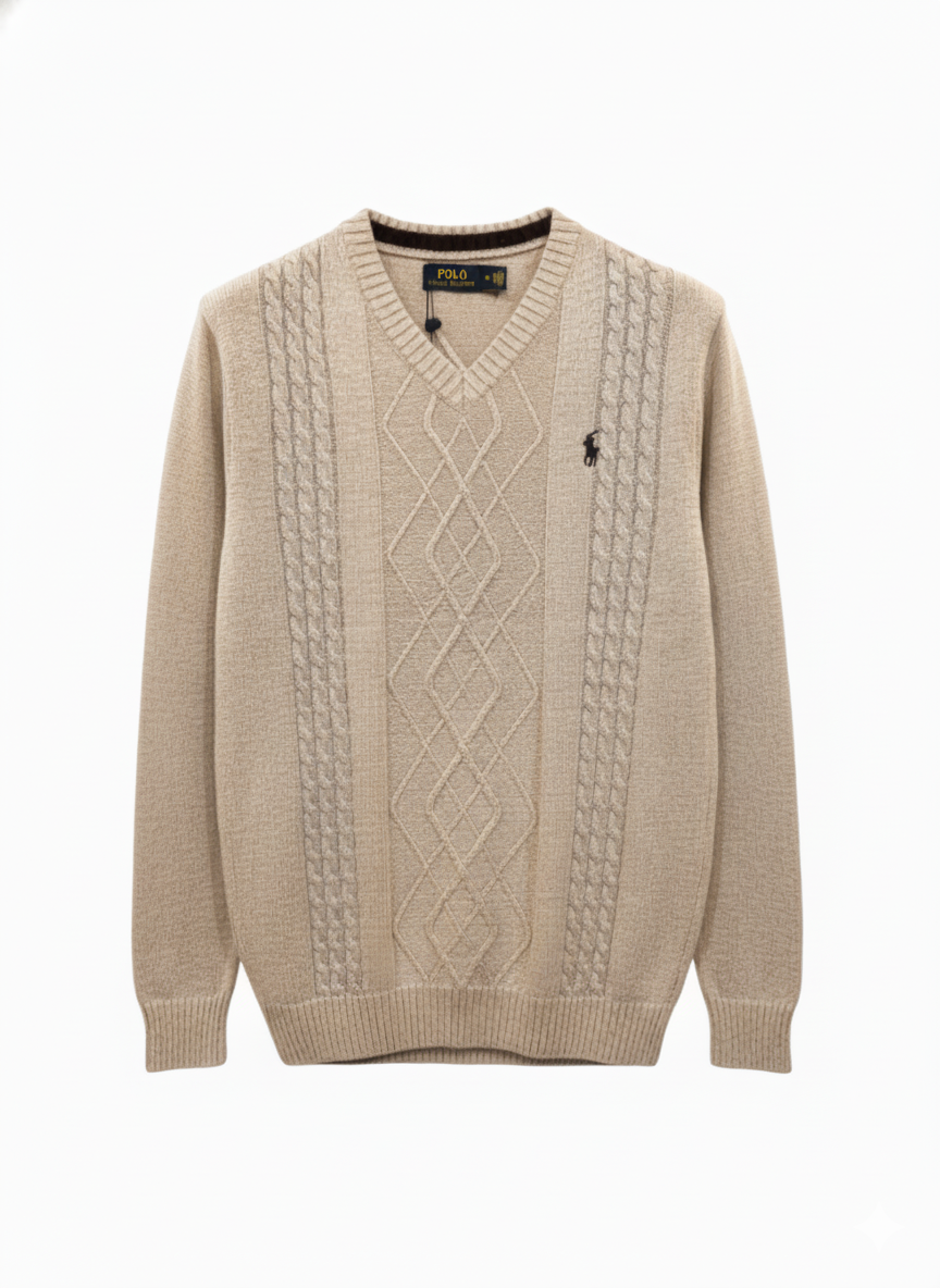 Polo Knitted Cashmere Imported V Neck - Beige