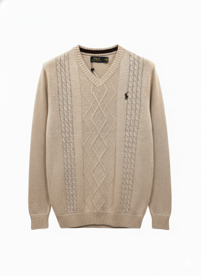 Polo Knitted Cashmere Imported V Neck - Beige
