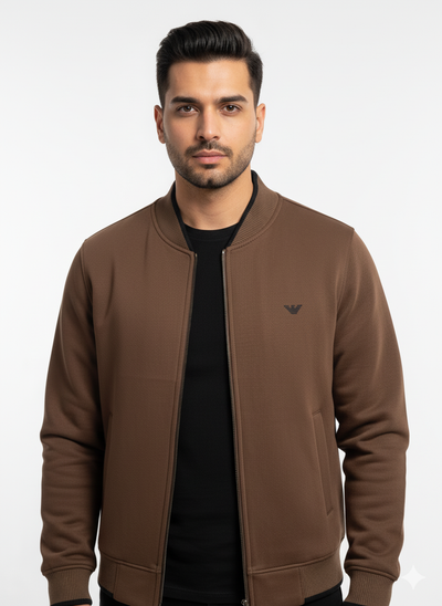 Armani Cotton Fleece Bomber Jacket - Brown