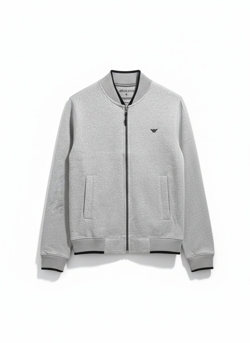 Armani Cotton Fleece Bomber Jacket - light gray