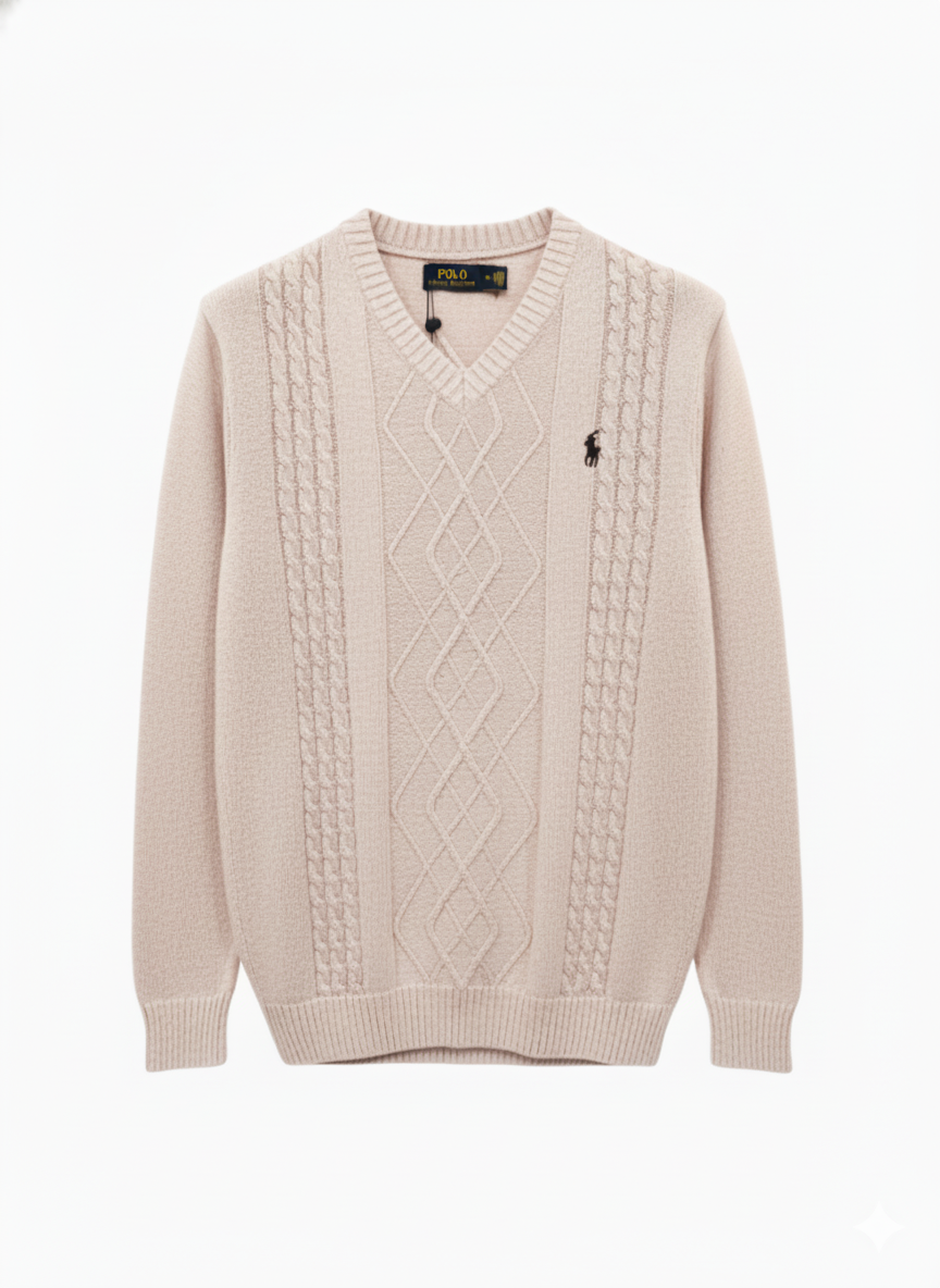 Polo Knitted Cashmere Imported V Neck - Cream