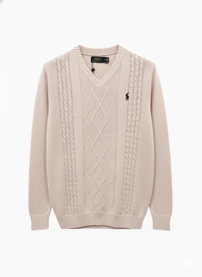 Polo Knitted Cashmere Imported V Neck - Cream
