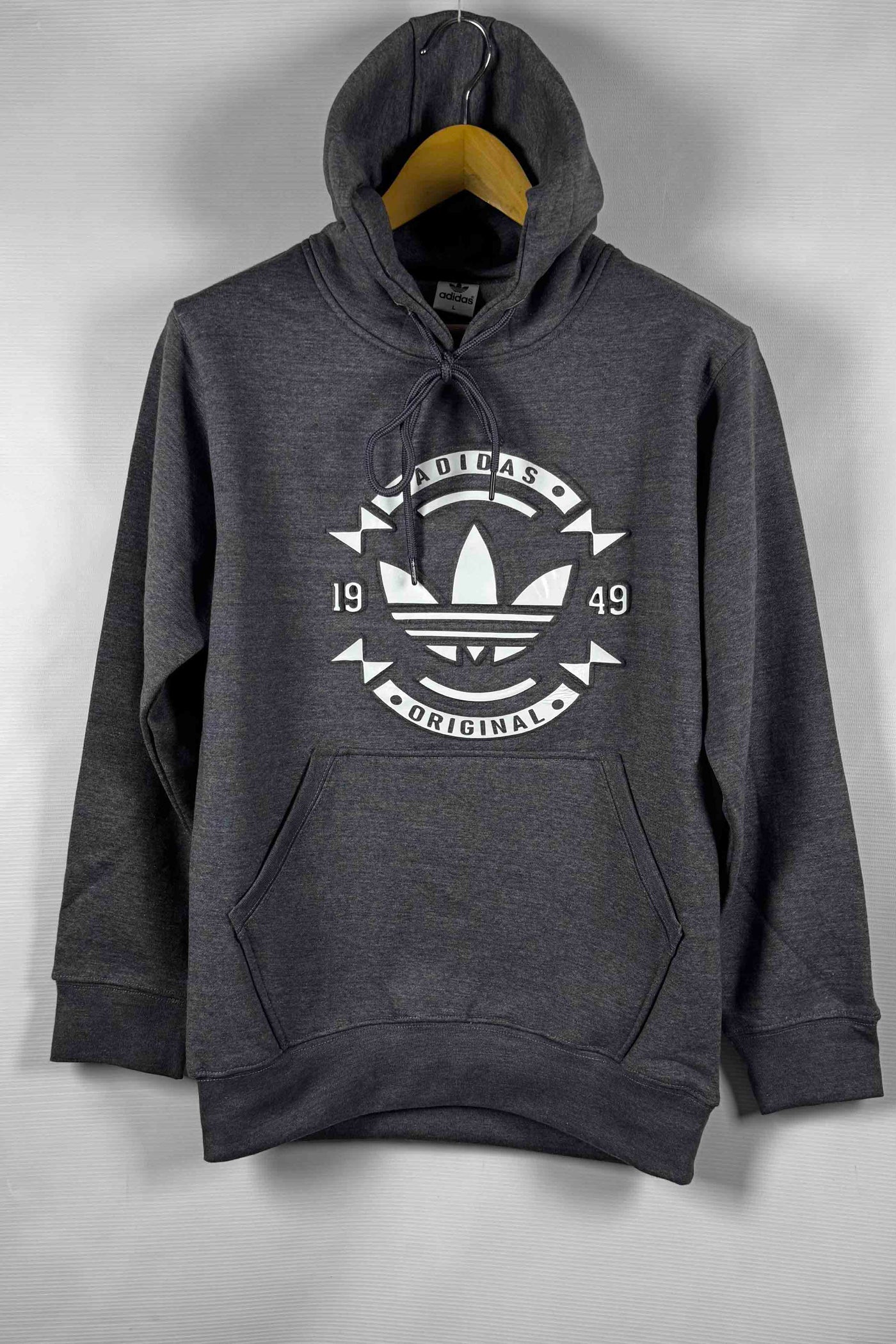 Adidas Pullover Hoodie - Cotton Fleece with Puff Print - Dar Gray
