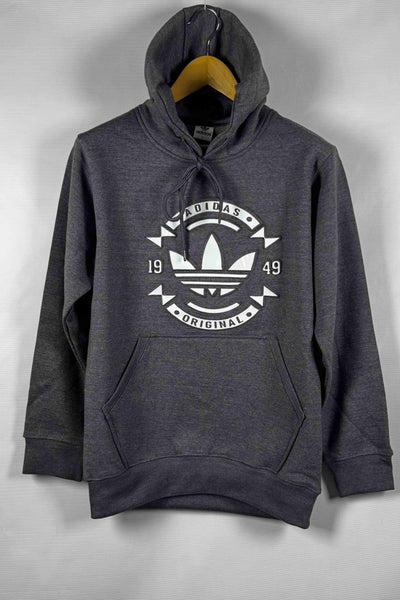 Adidas Pullover Hoodie - Cotton Fleece with Puff Print - Dar Gray