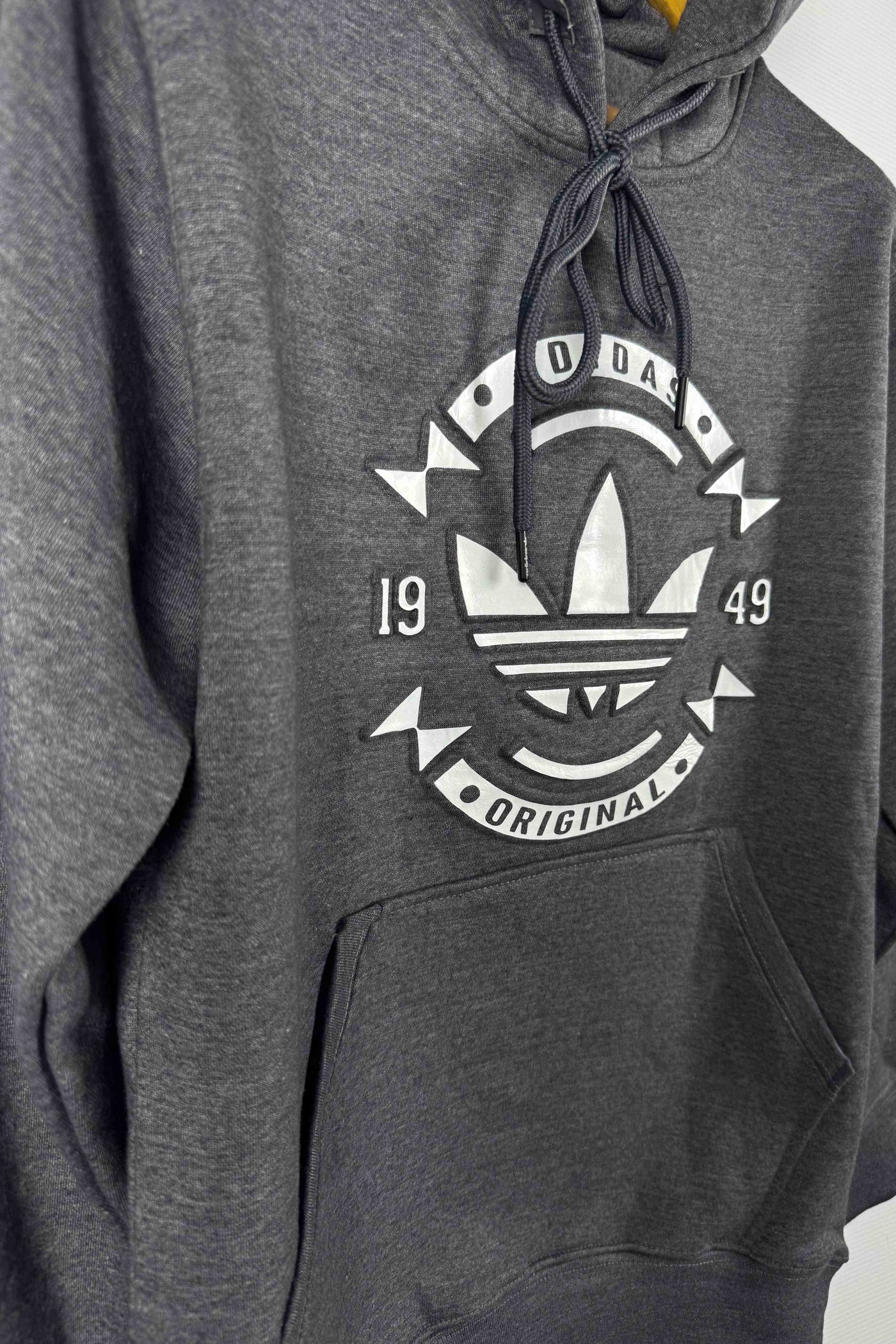 Adidas Pullover Hoodie - Cotton Fleece with Puff Print - Dar Gray