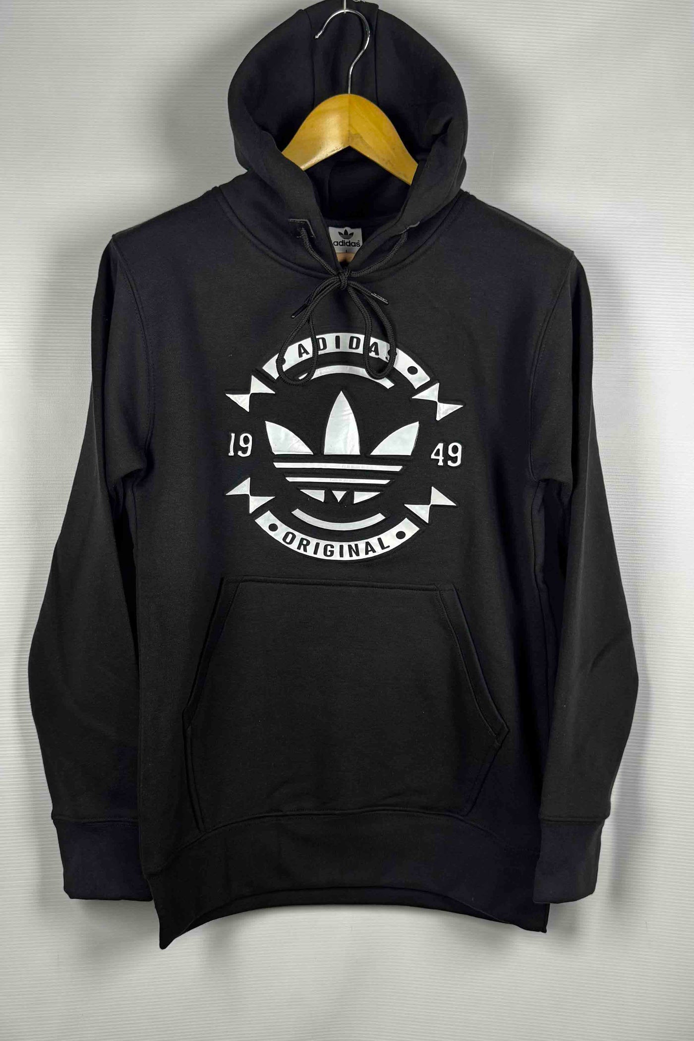 Adidas Pullover Hoodie - Cotton Fleece with Puff Print - Black